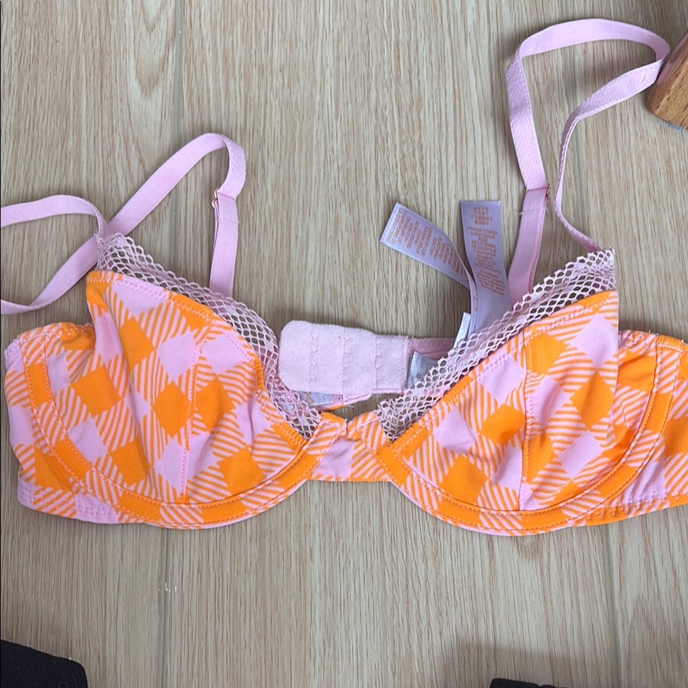 Pink and Orange Checkered fenty Rihanna Bra